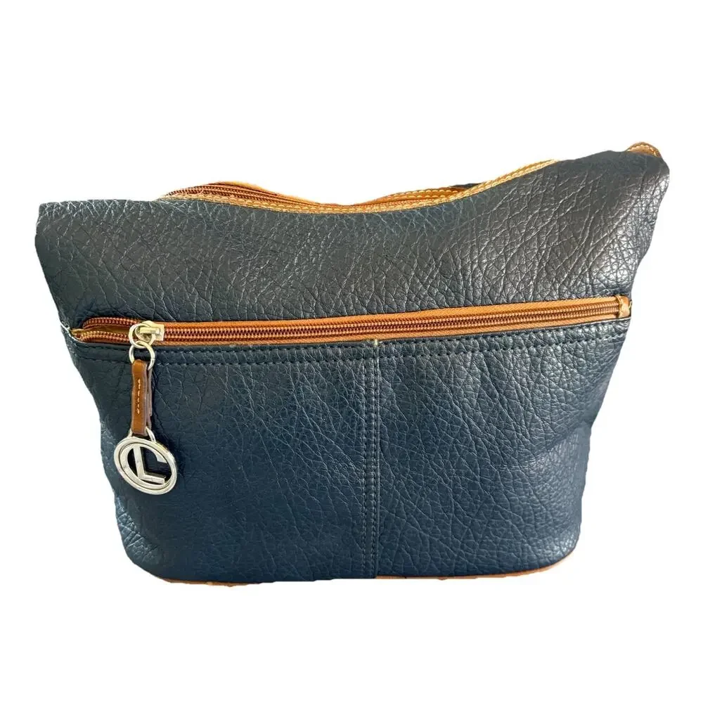 Lauren Conrad Blue Hobo Handbag Vegan Pebbled Leather Shoulder Bag Braided Strap